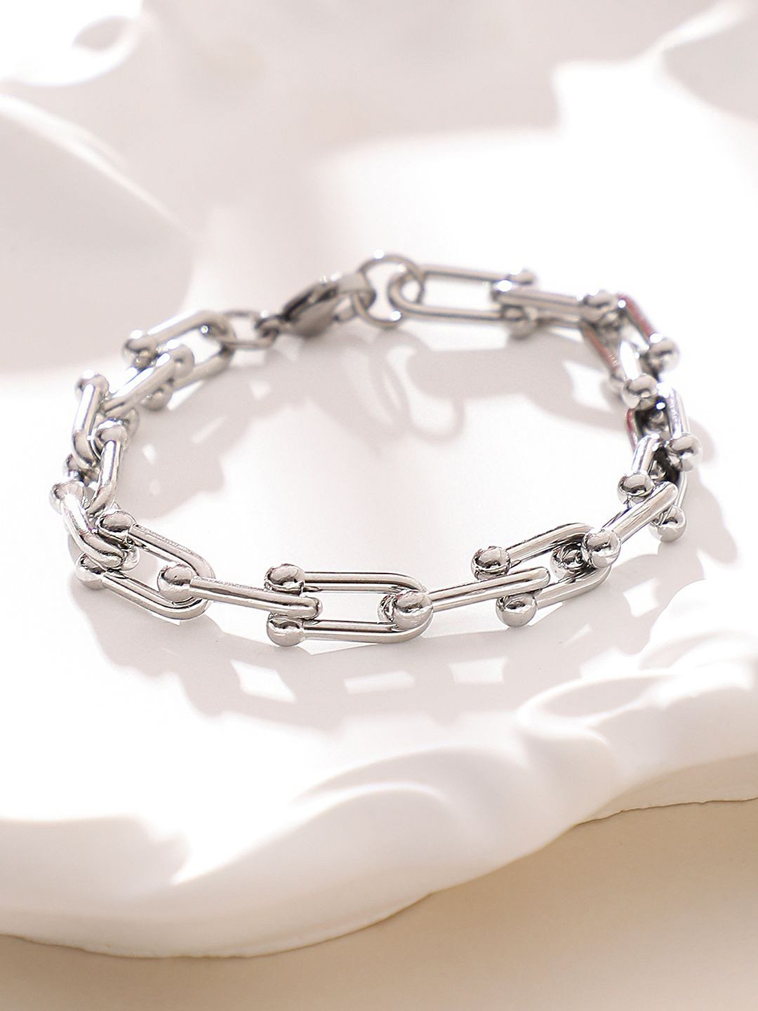 French Accent Men Silver-Plated Wraparound  Hinge Link Bracelet
