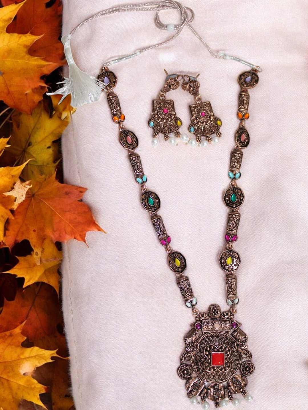 Jolly Faces Copper-Plated Artificial Stone Studded & Beaded Traditional Jewellery Set