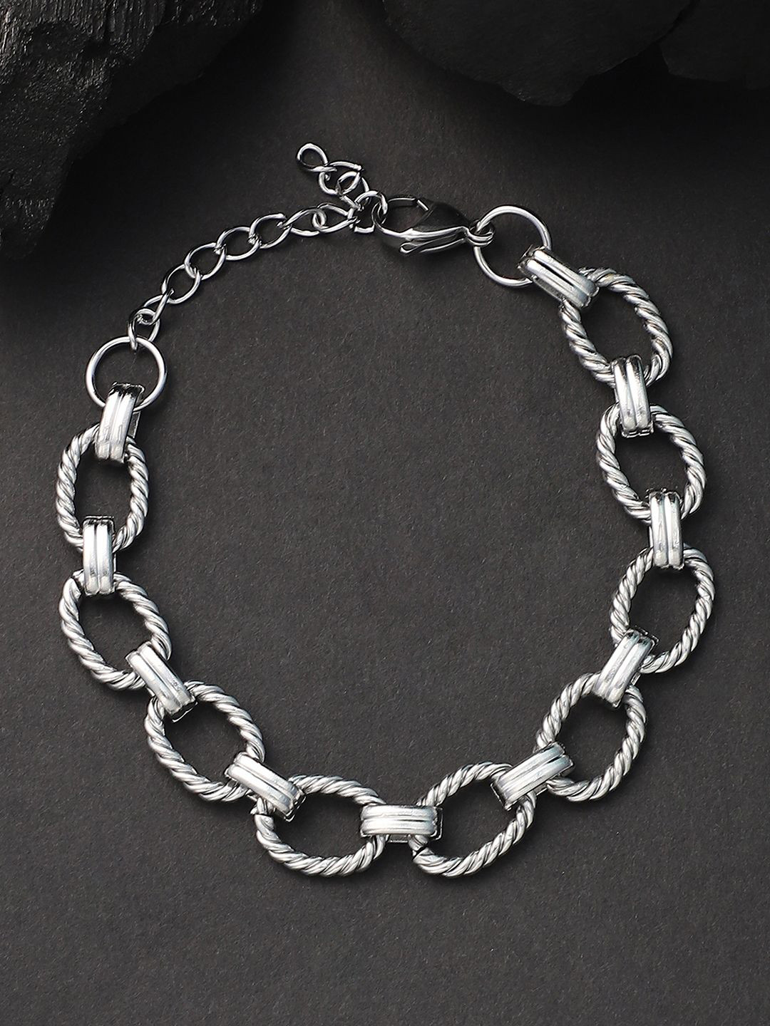 French Accent Men Silver-Plated Rope Link Bracelet