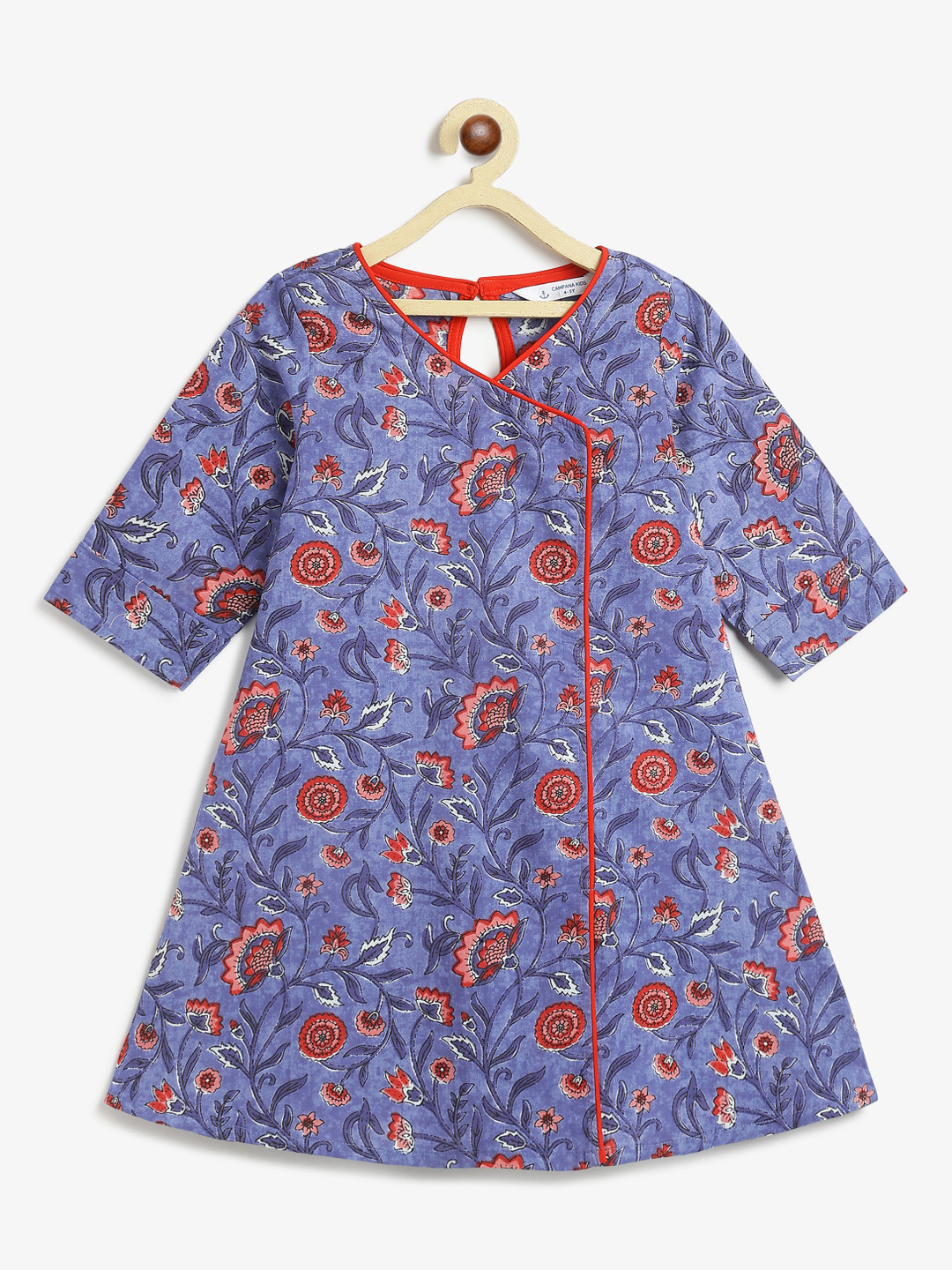 Campana Girls Floral Printed Angrakha V-Neck Pure Cotton A-Line Kurta