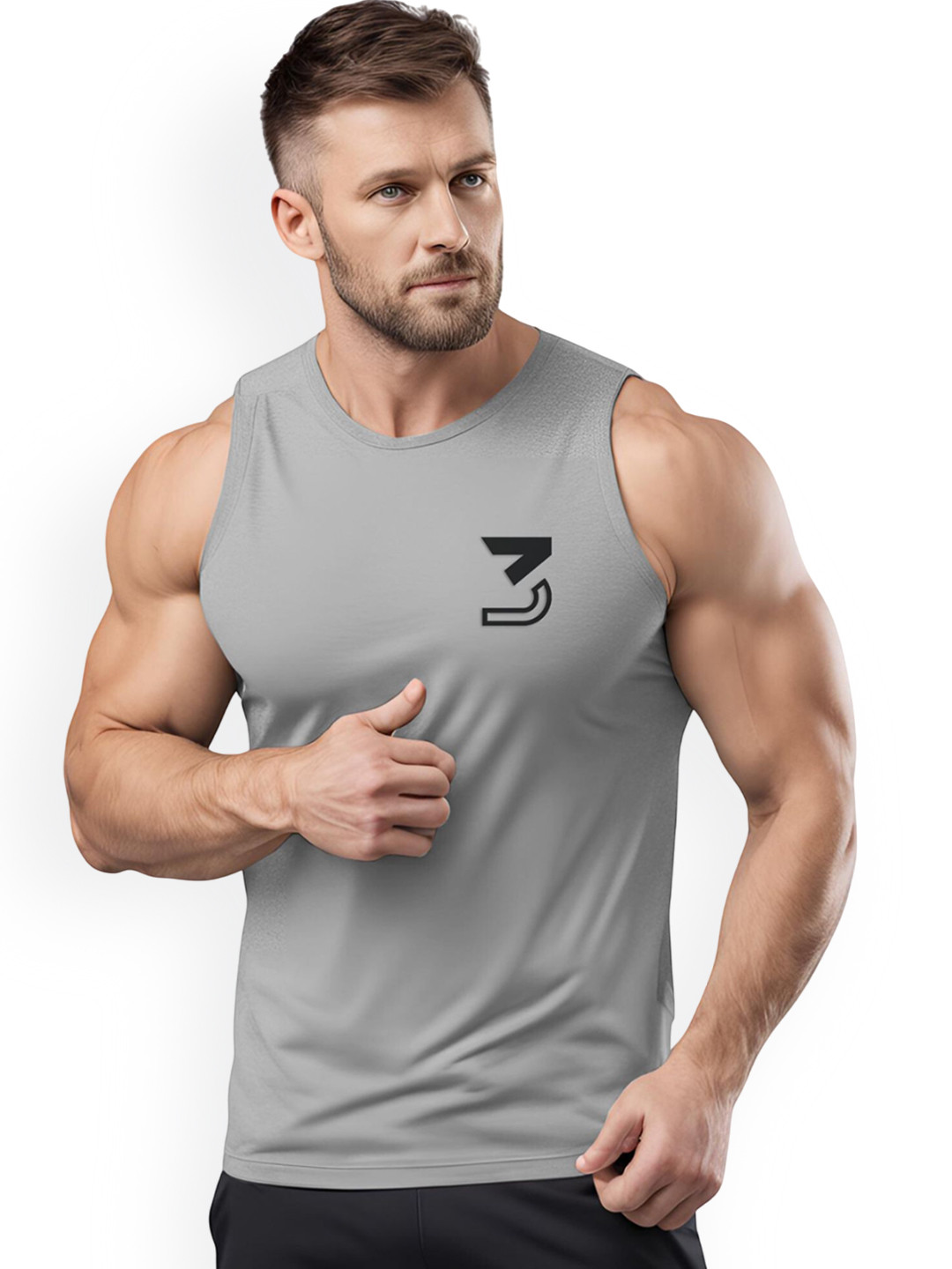 3Colors Printed Gym Vest VEST-CCUT-3CHEST-GREY_M