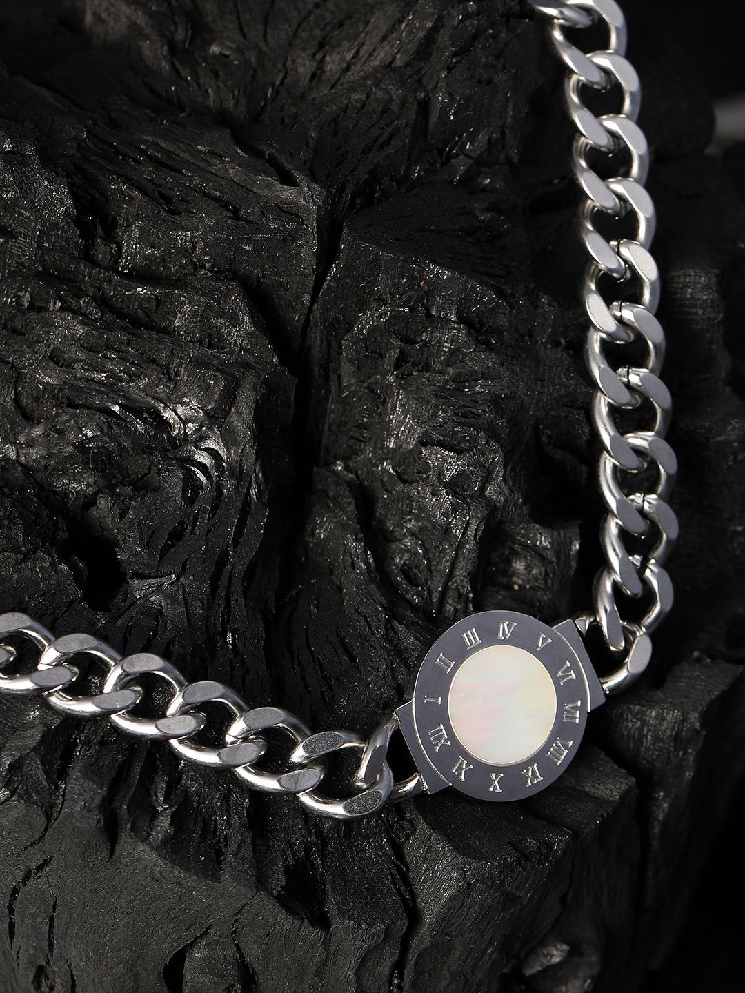 French Accent Men Silver-Plated Minimal Chain With Roma Pendant