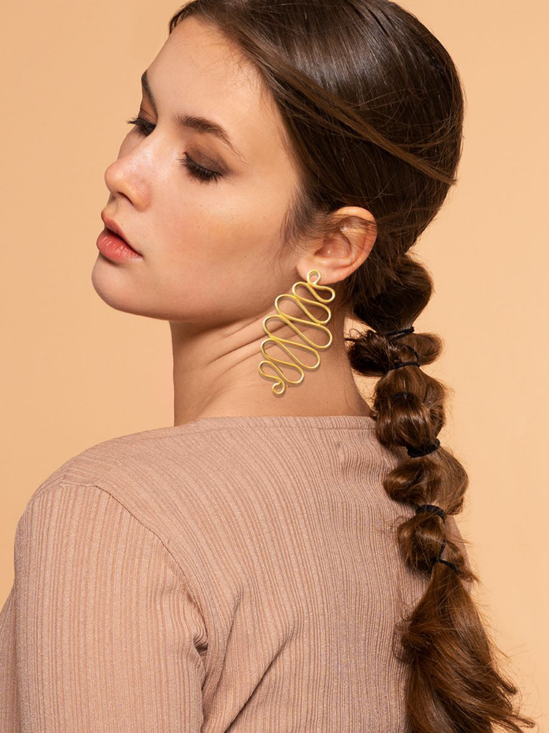 MNSH Brass-Plated Geometric Shaped Long Drop Earrings