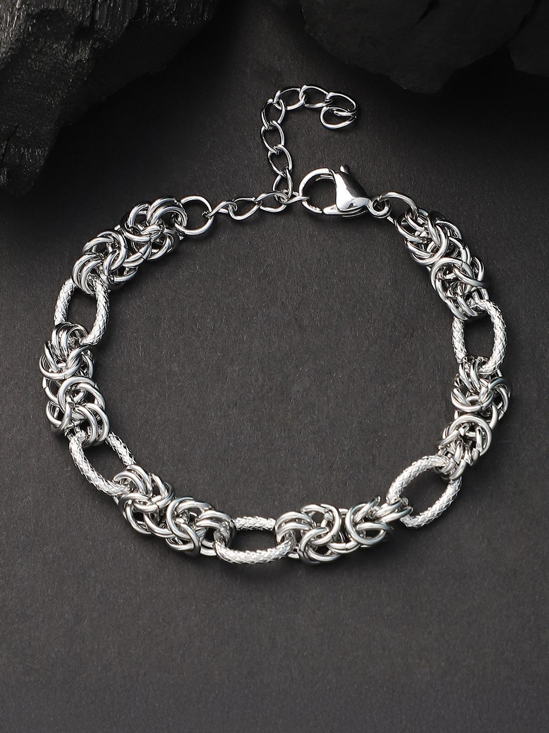 French Accent Men Silver-Plated Wraparound Duos Link Bracelet