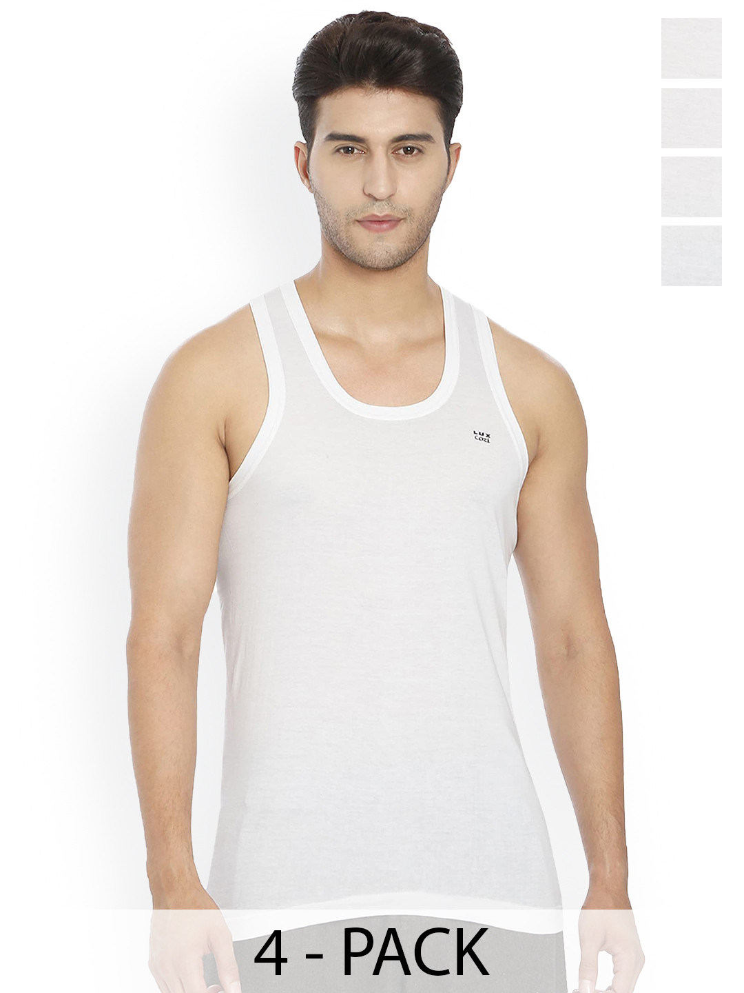 Lux Cozi Pack of 4 Gym Vests LUX_005_4G_COZI_FINE_VEST_RN_WHITE_100