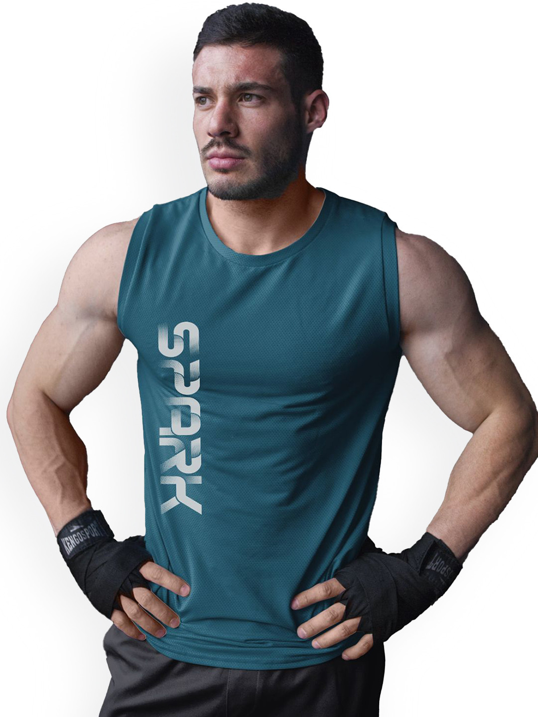 3Colors Printed Dri-FIT Sleeveless Activewear Gym Vest VEST-CCUT-SPARK-AF BLUE_M