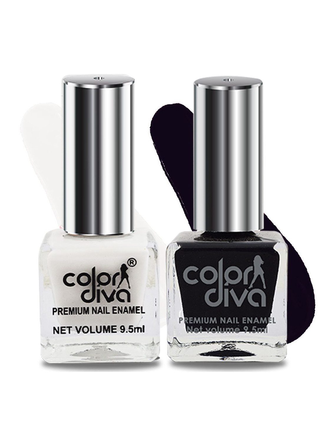 Color Diva Set Of 2 Long Lasting Nail Enamel - 9.5 ml Each - Black & White