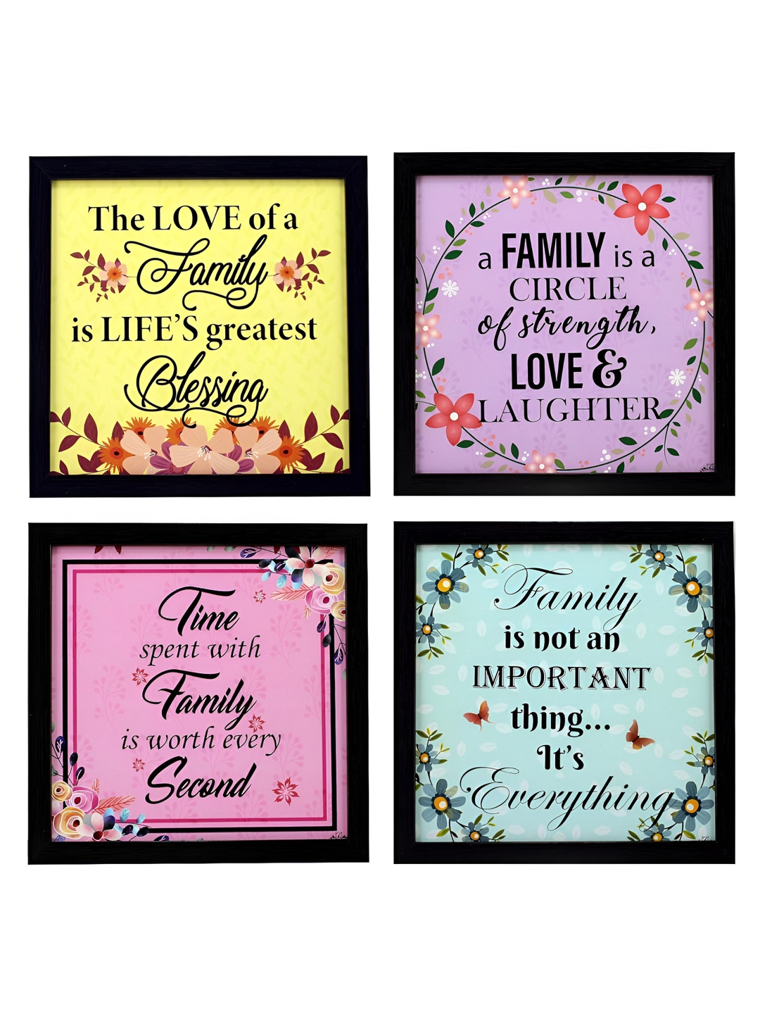 Indianara Family Quote Wood 4 Piece Wall Square Paintings Wall Art - 8.7 x 8.7In