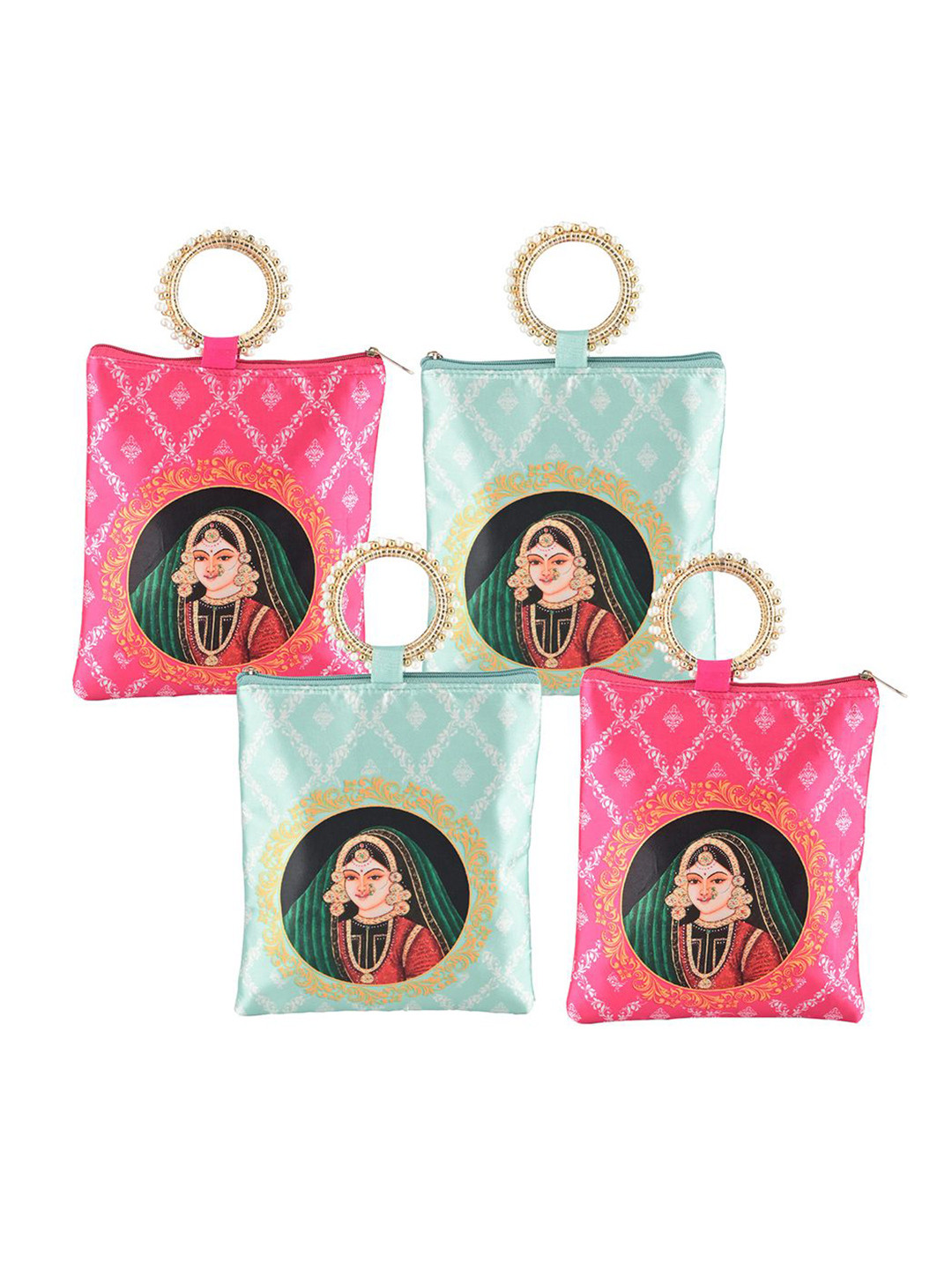 Kuber Industries 4 Pcs Silk Hand Bags for Women Printed Structured Sling Bag