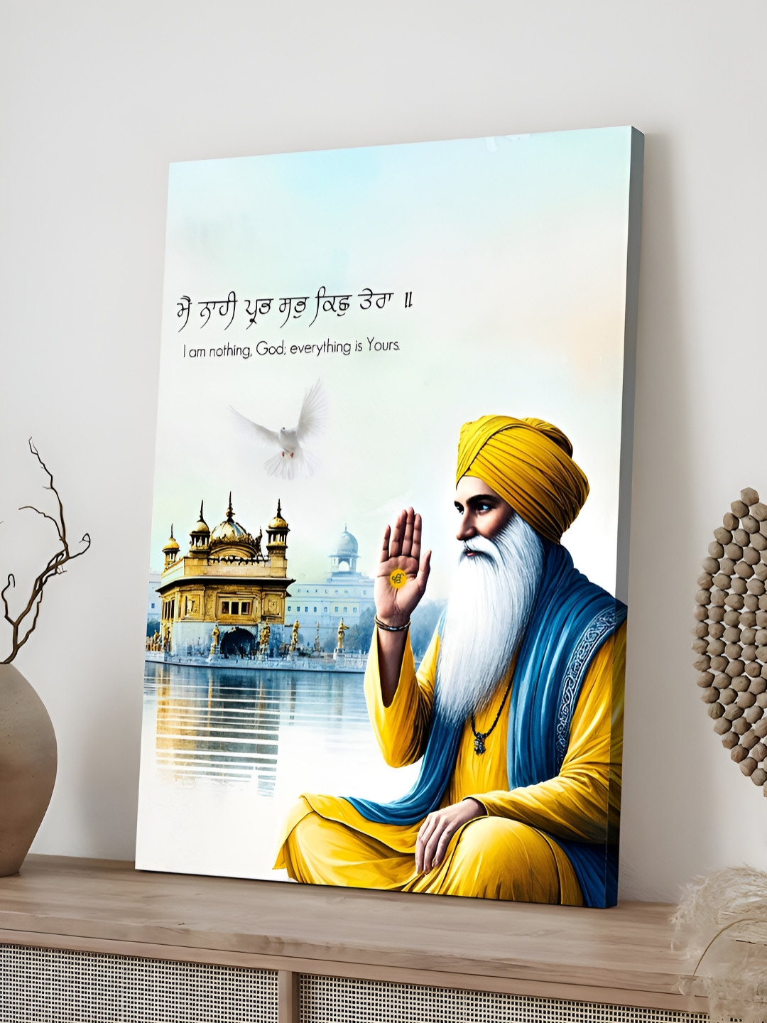 Myntra Elegant Homes Gold-Toned & Blue Guru Nanak Dev Ji Religious Canvas Wall Art