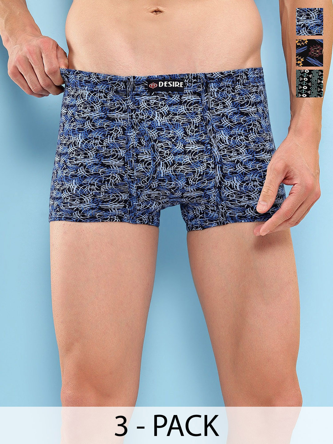 T.T. Pack Of 3 Assorted Cotton Snug Fit Mini Trunks - DES_PRNT_MINI_IE_PO3_GNS_95