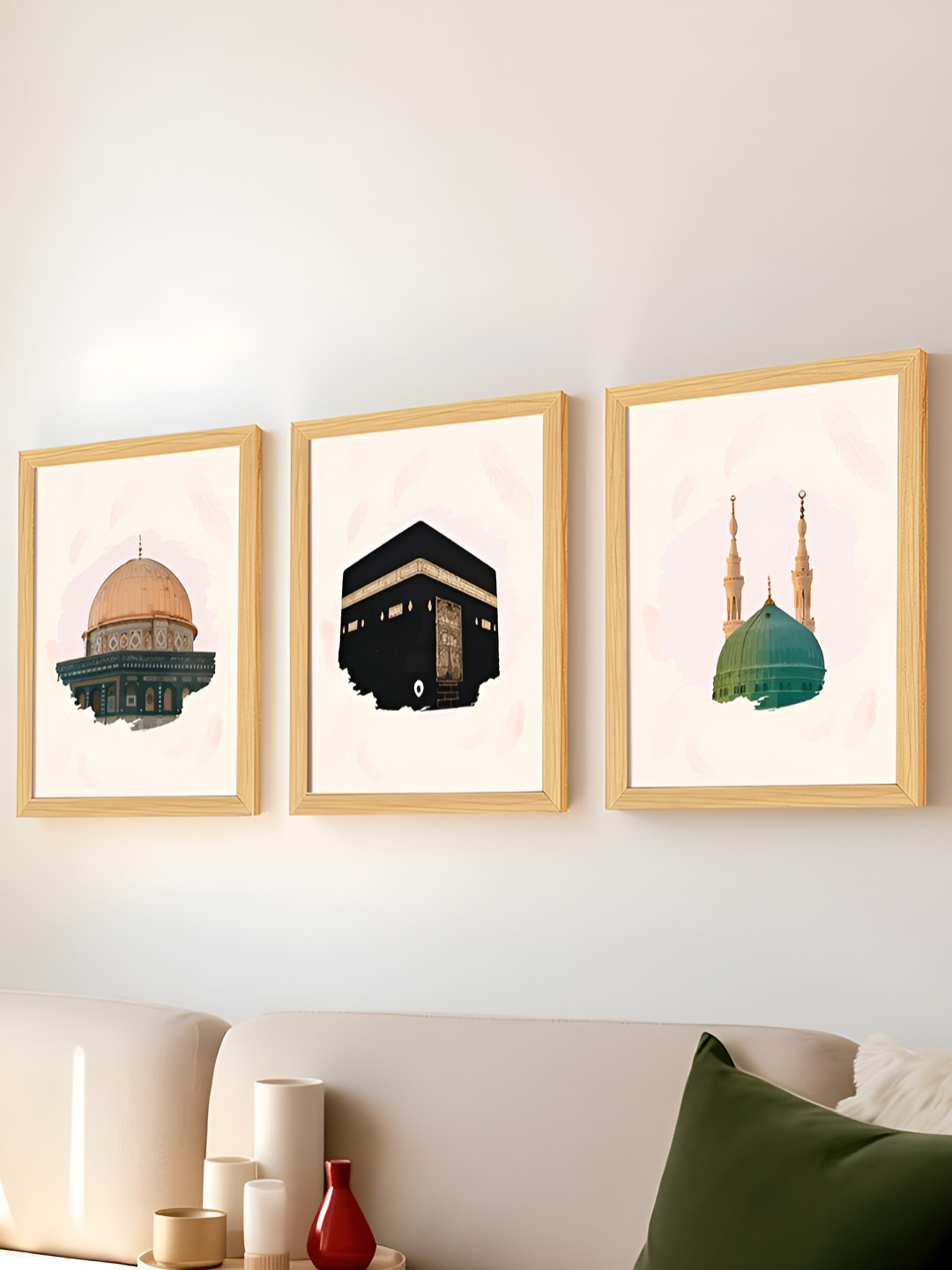 Myntra Elegant Homes White & Black 3 Pcs Masjid E Nabawi Mosque Islamic Religious Wall Art