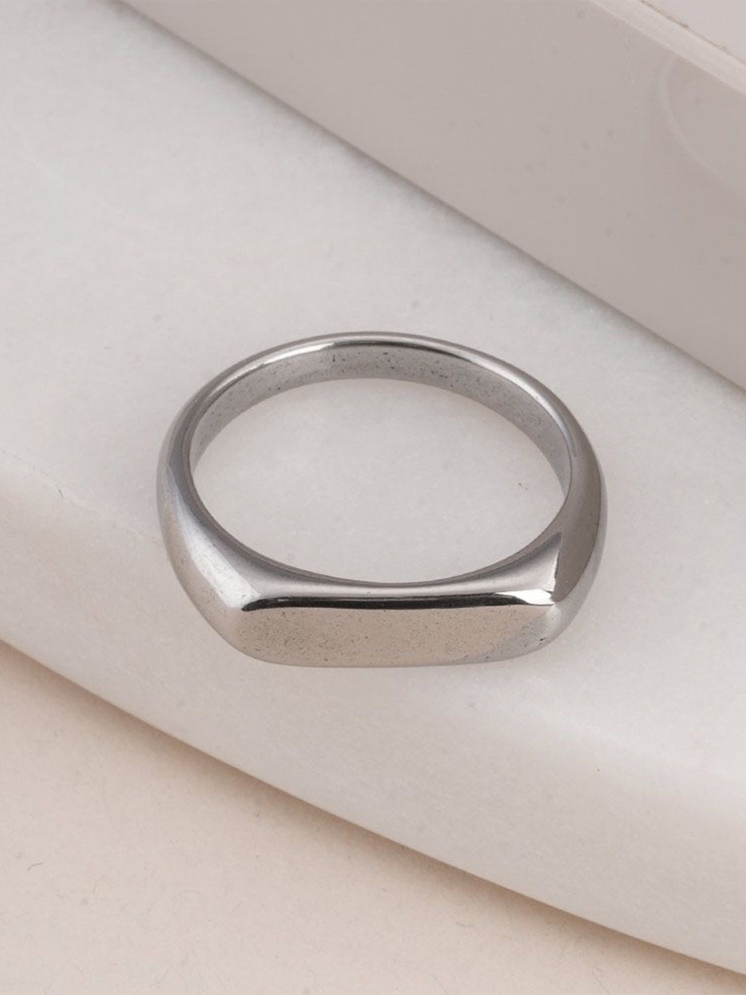 PALMONAS Stainless Steel Modern Geometric Silver Ring For Men Waterproof & Anti-Tarnish