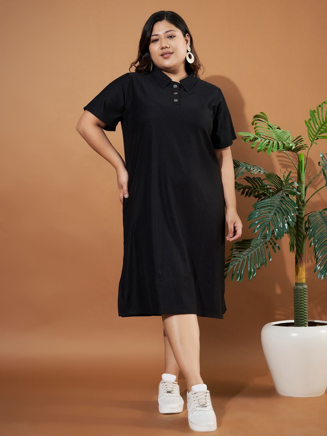 Purple Feather Plus Size A-Line Midi Dress