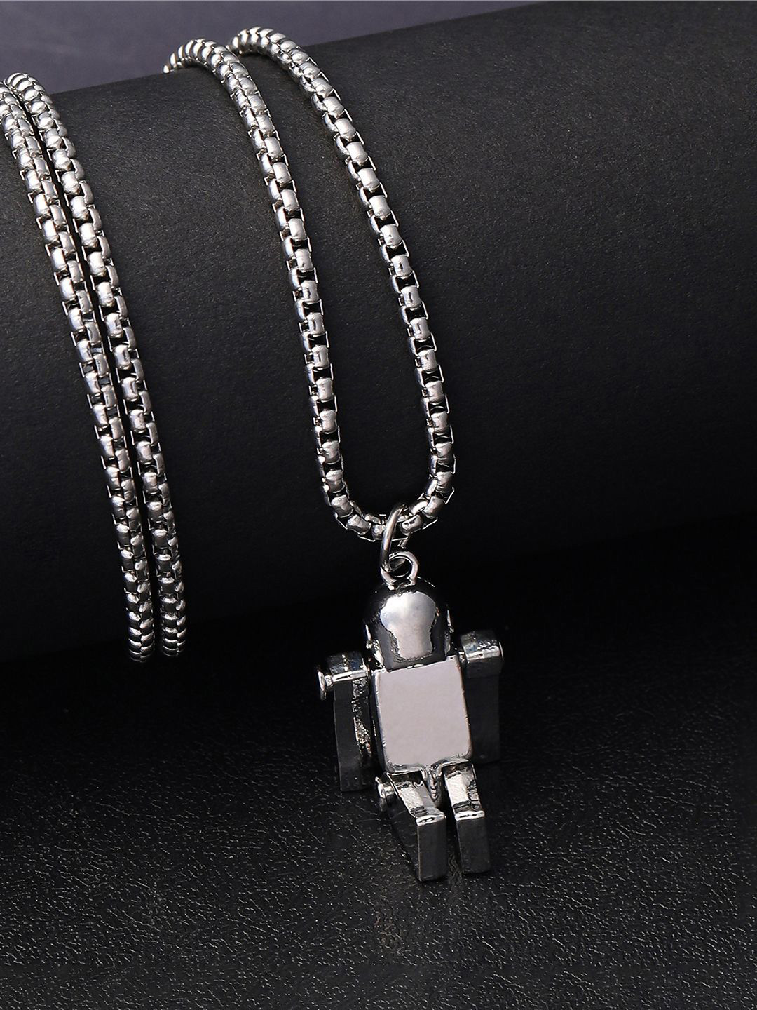 French Accent Men Silver-Plated Robo Pendant With Chain