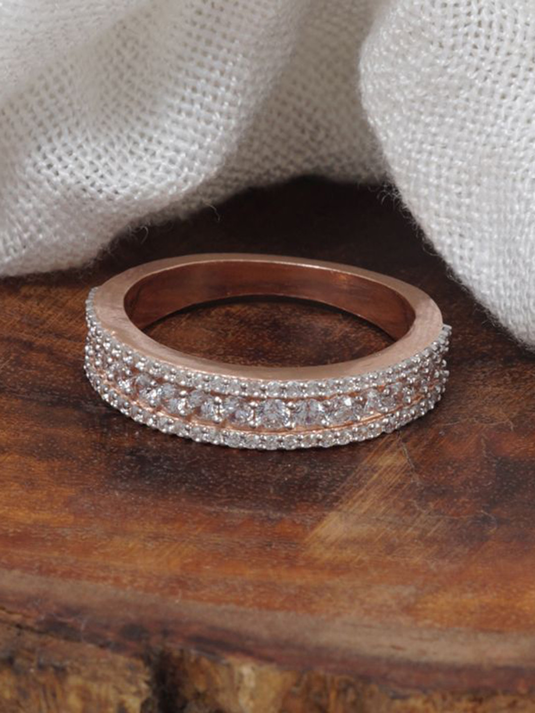 Tuanz Silver Jewelry 925 Sterling Silver Rose Gold-Plated Cubic Zircon-Studded Finger Ring