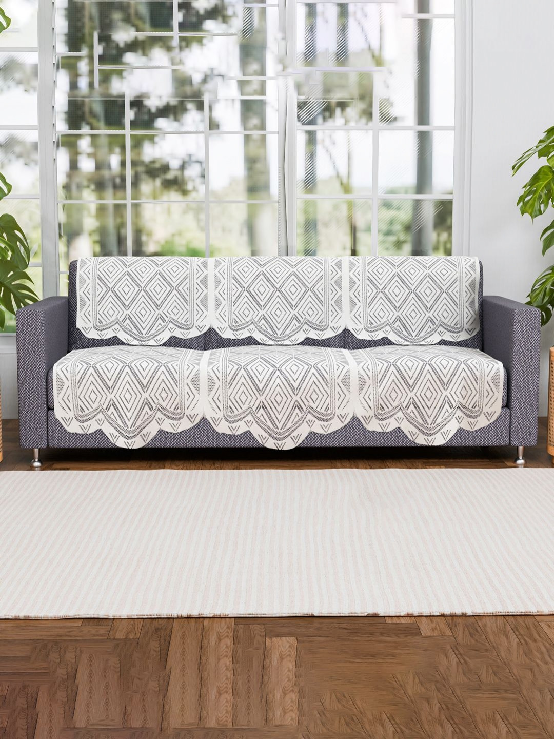 Aura White 6 Pieces Stylish & Durable Cotton 3 Seater Sofa Cover