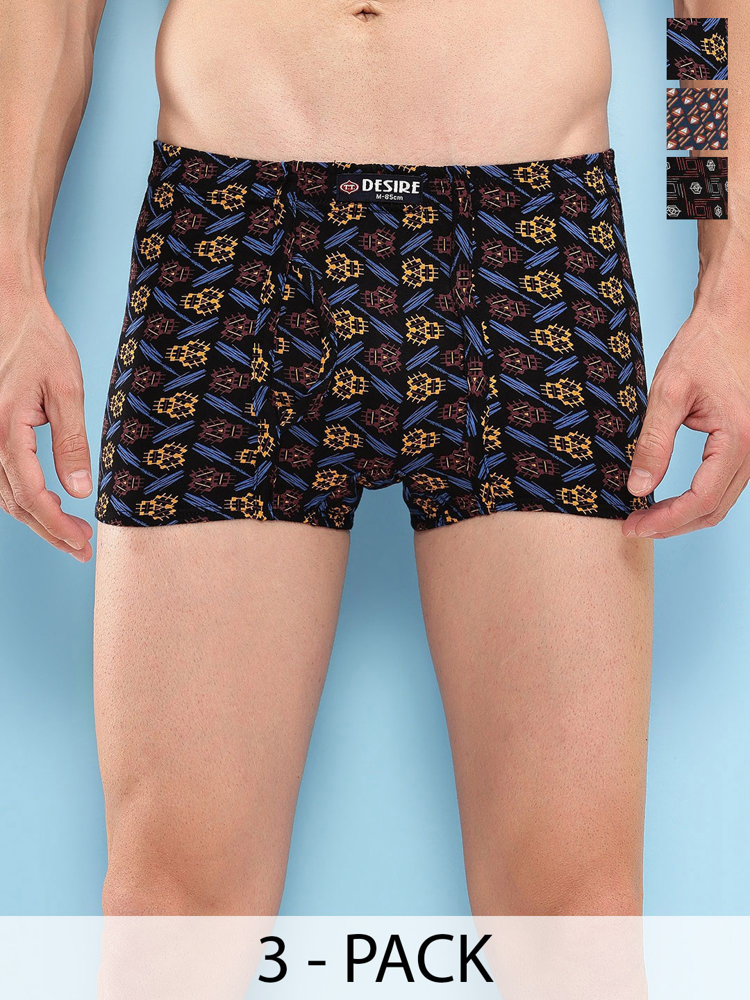 T.T. Pack Of 3 Assorted Cotton Snug Fit Mini Trunks - DES_PRNT_MINI_IE_PO3_BBN_95