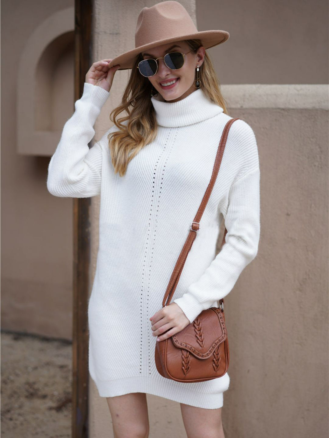 Oh Rare Turtle Neck Above Knee Sweater Dress