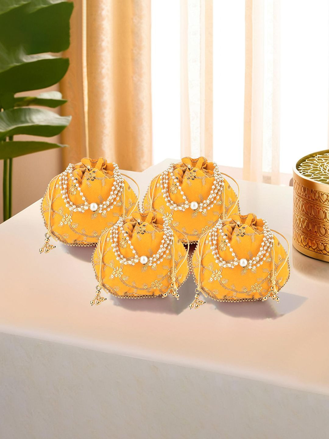 Kuber Industries 4 Pcs Polyester Potli Bags for Women Embroidered Potli Clutch