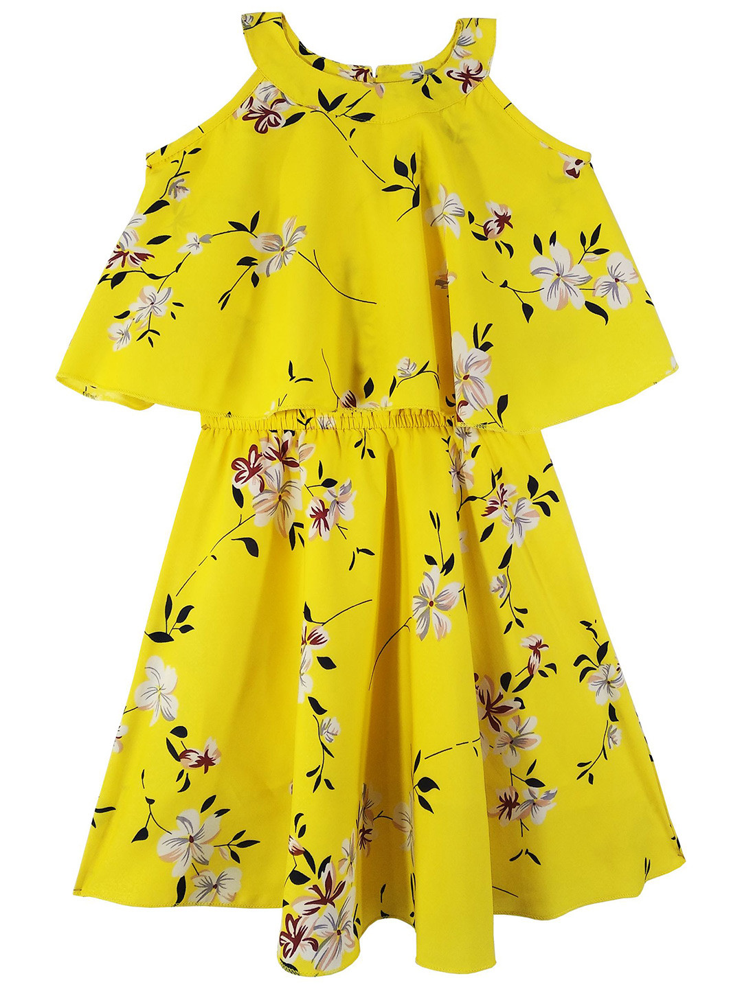 SILK SPARROW Floral Print Halter Neck Crepe Fit & Flare Dress