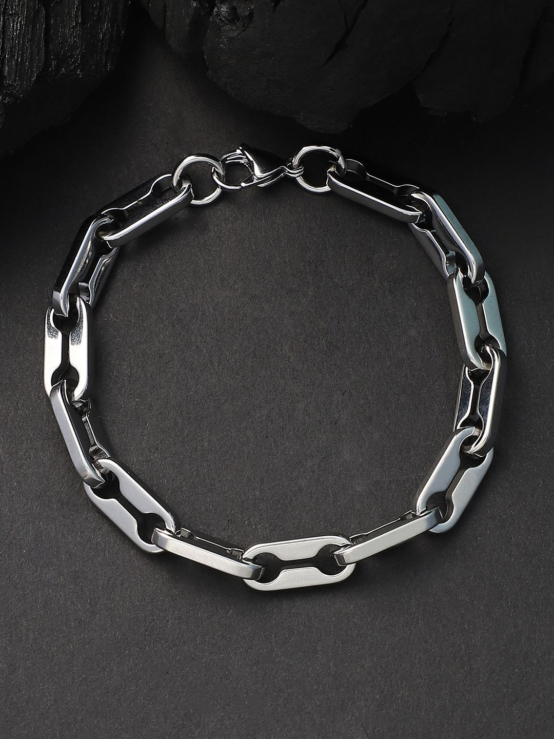 French Accent Men Silver-Plated Trekka Link Bracelet