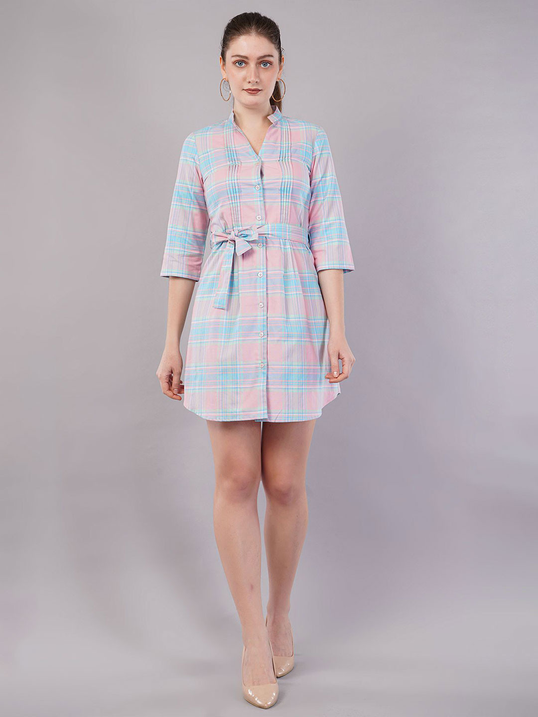 FLY STITCH Checked A-Line Mini Dress