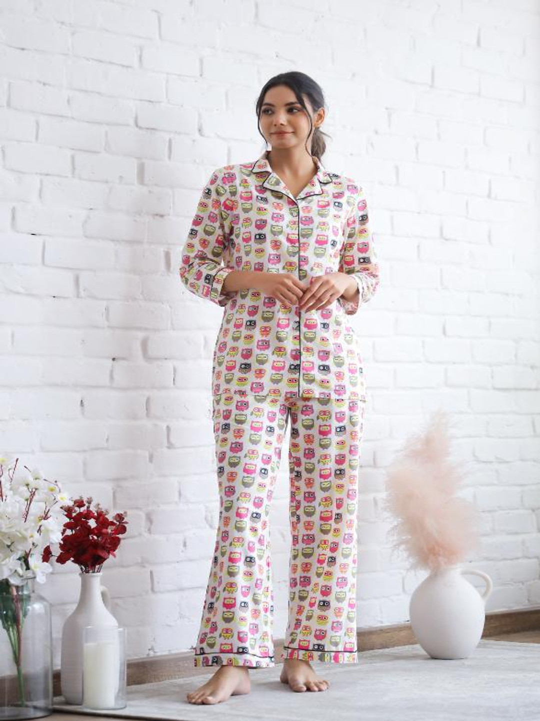 FLAVIA CREATION Abstract Printed Pure Cotton Shirt With Pyjamas