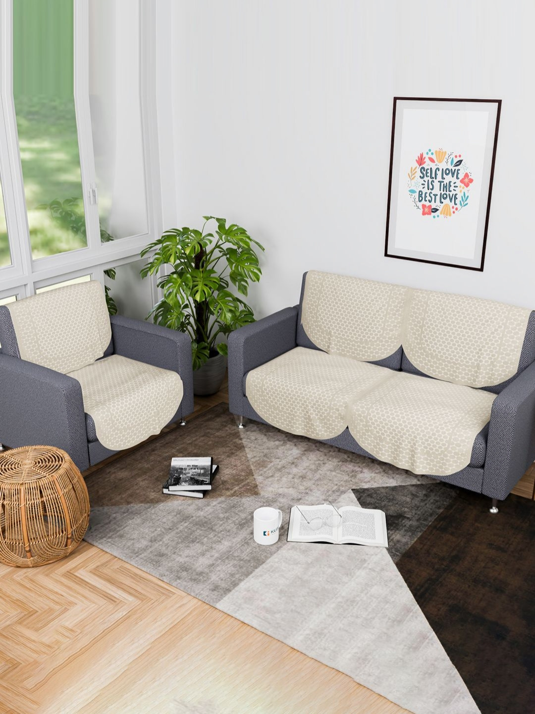 Aura Cream Set of 6 Stylish & Durable Cotton 2+1 Seater Sofa Cover Sofa Protector