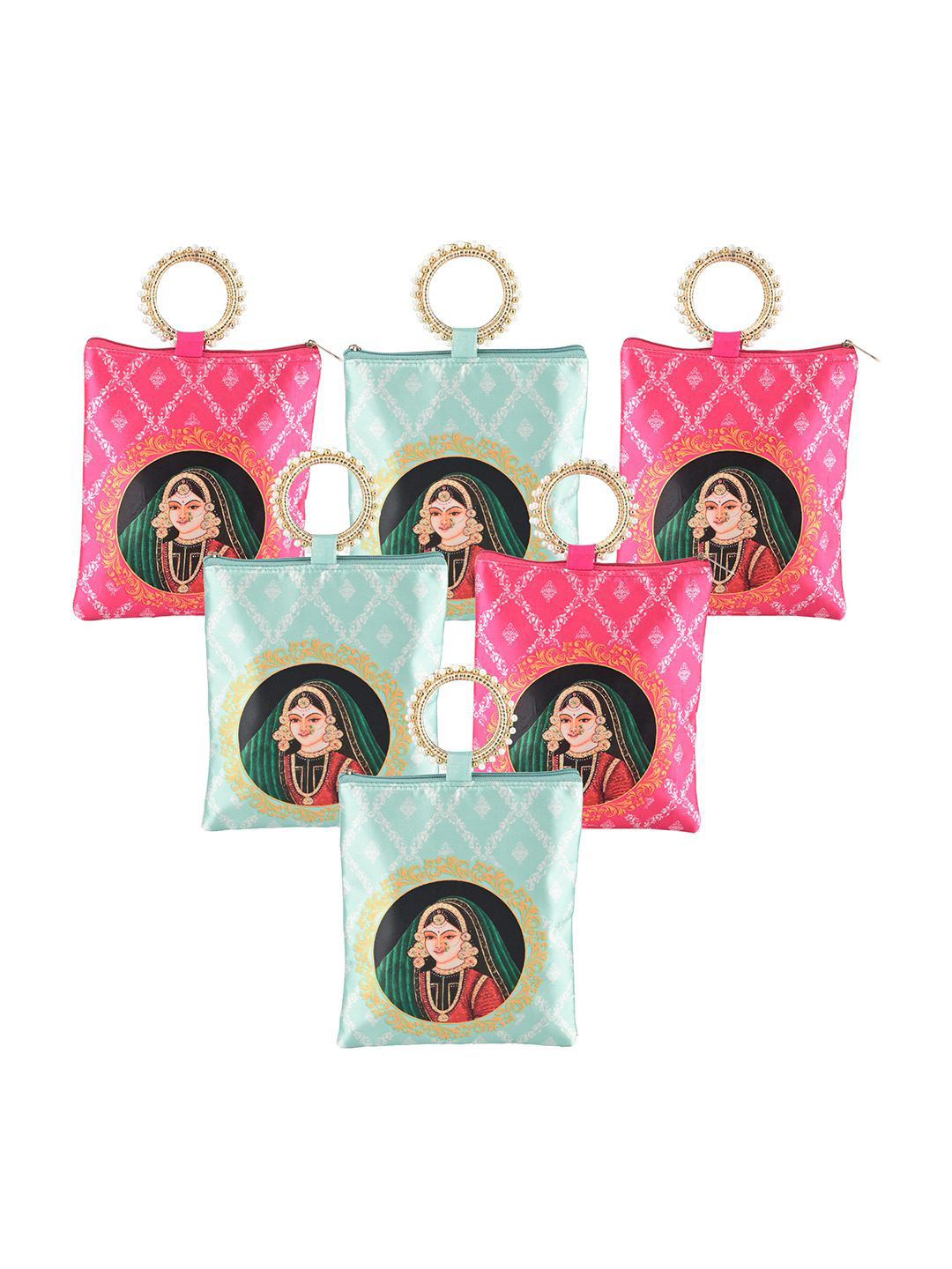 Kuber Industries 6 Pcs Silk Women Hand Bag Printed Structured Tote Bag with Quilted