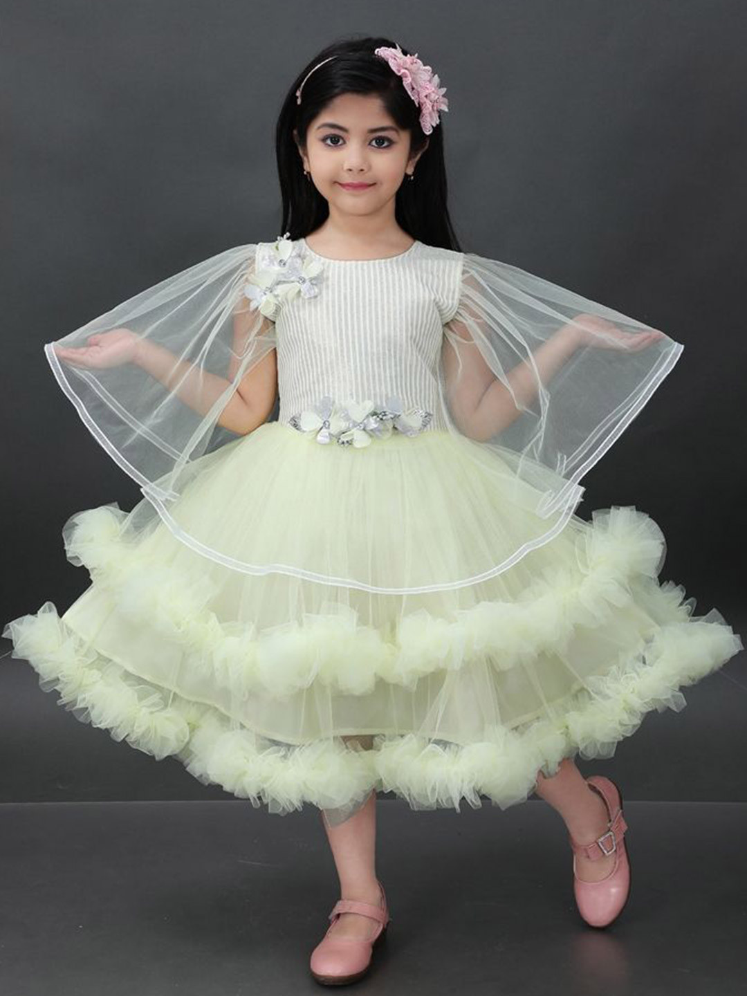 PRIYANKA'S COLLECTION Cape Sleeve Net Fit & Flare Dress