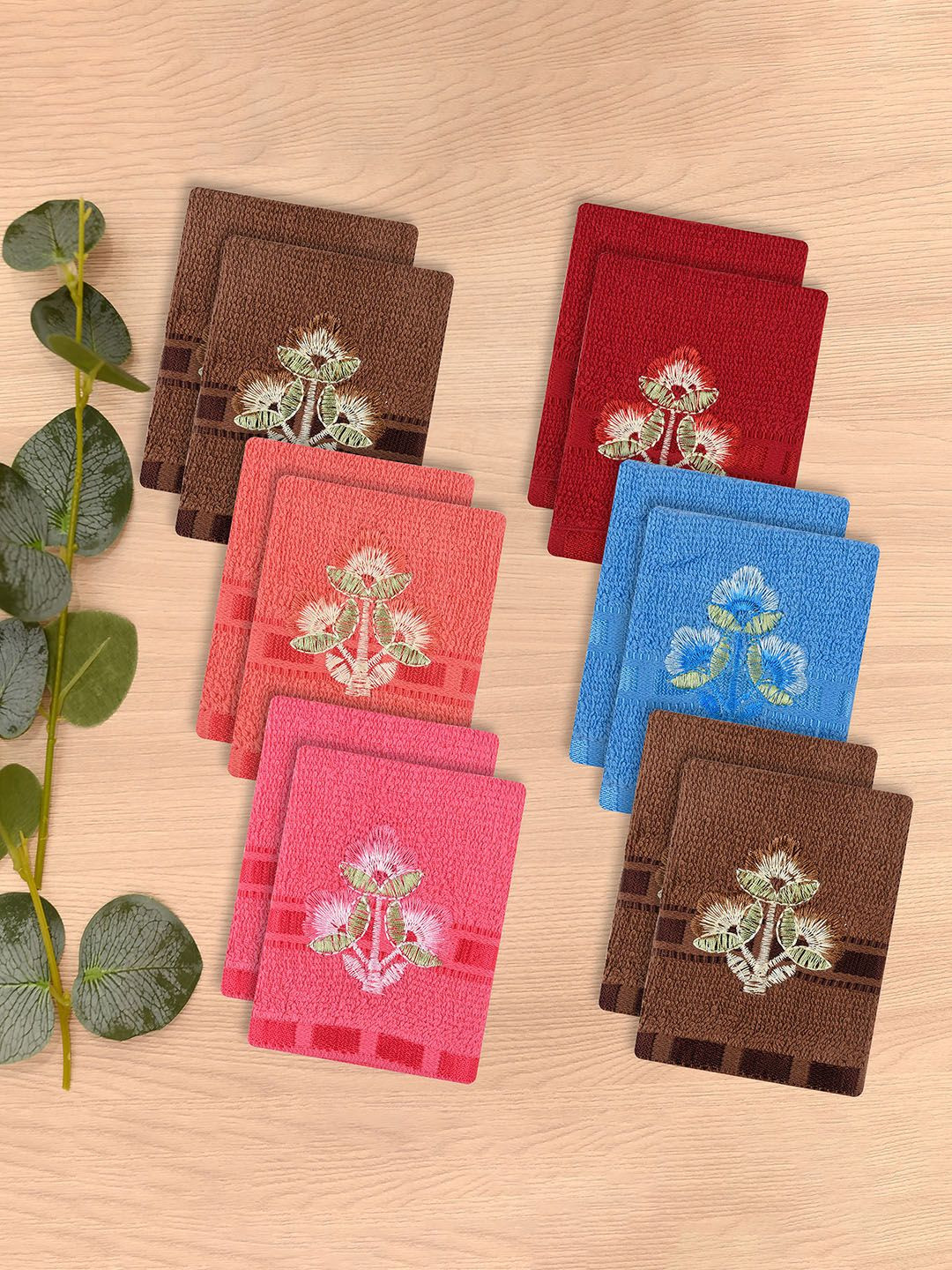 Kuber Industries 12-Pcs Pink & Red Embroidered Handkerchiefs