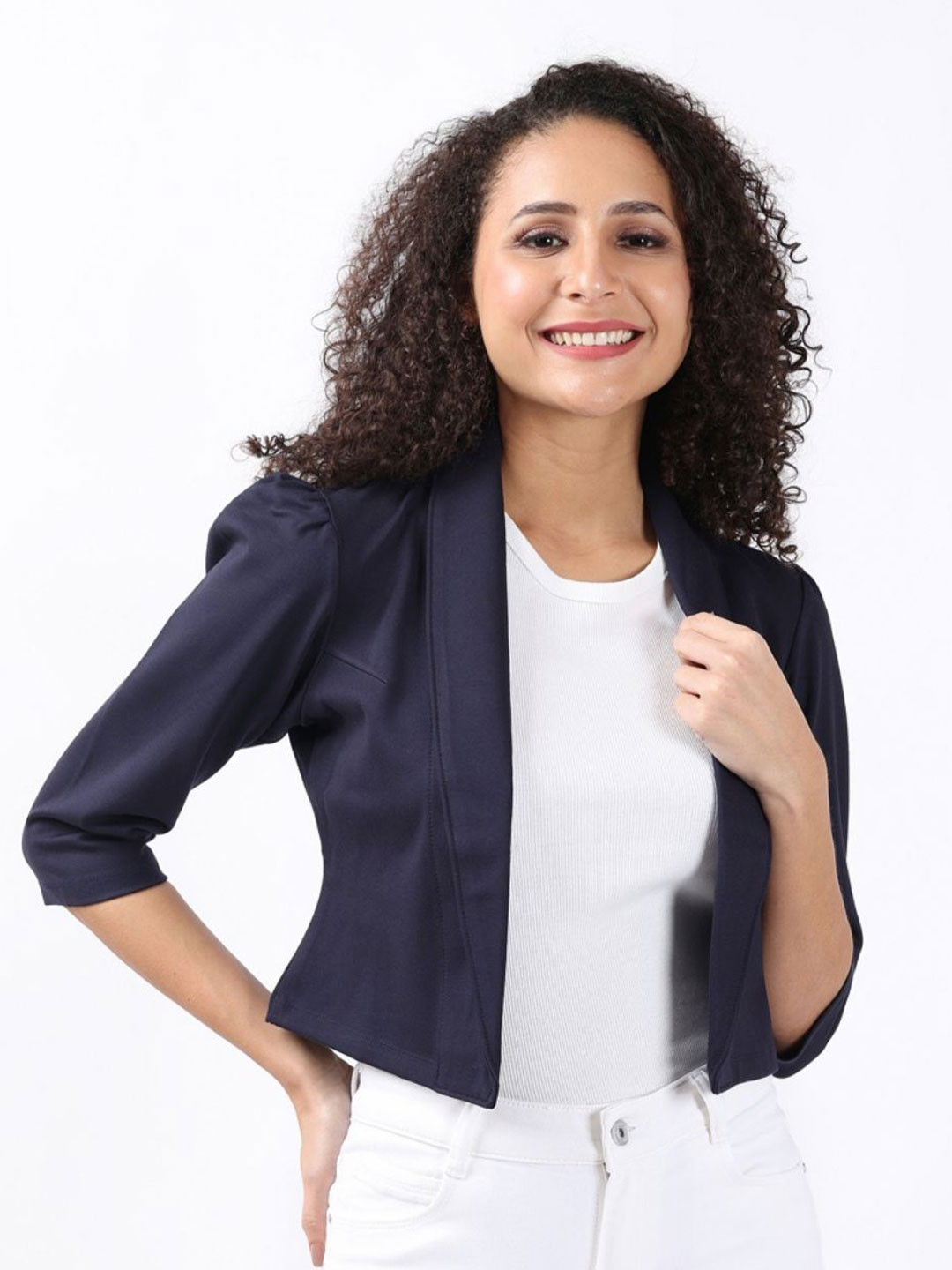 Bonnaty Lapil Collar Long Sleeves Open Front Shrug