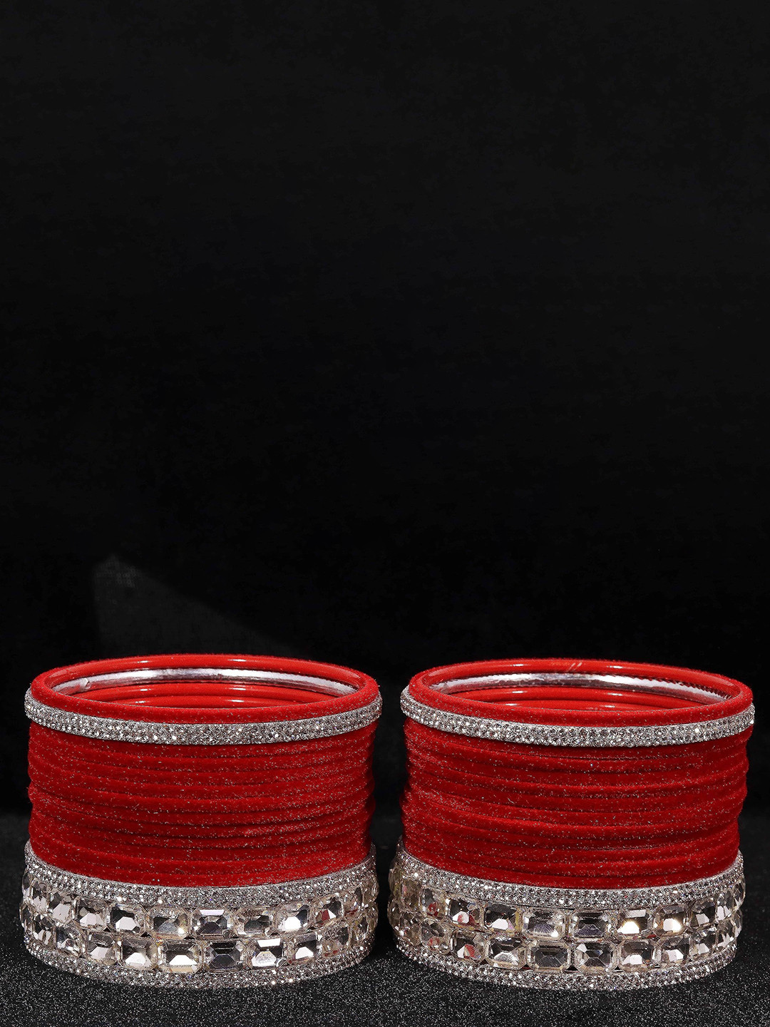 ZULKA Set Of 68 Silver-Plated Metal With Cubic Zircon Gemstone Studded Bangles