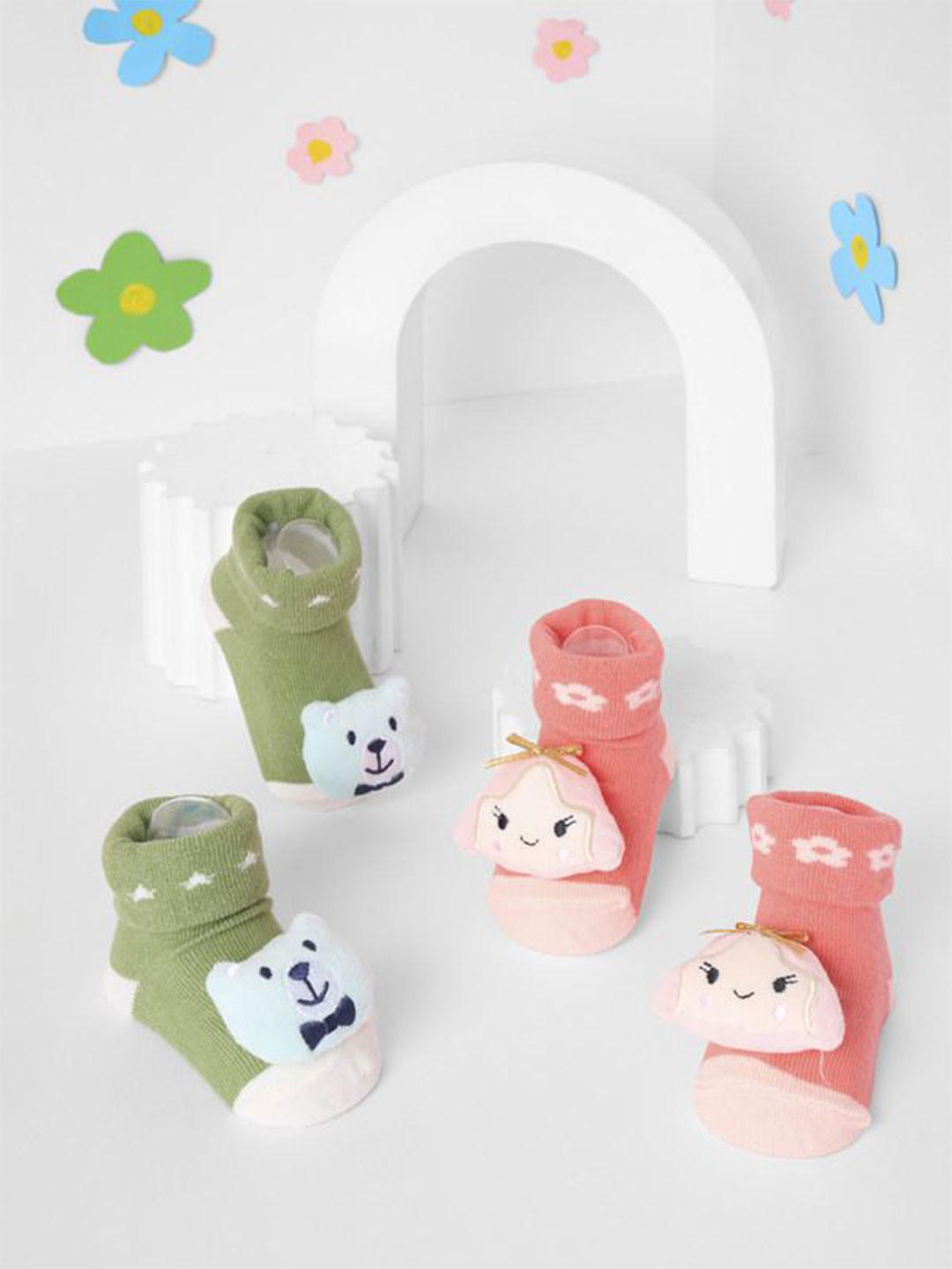 KICKS & CRAWL Infants Pack Of 2 Bows and Giggles 3d Socks