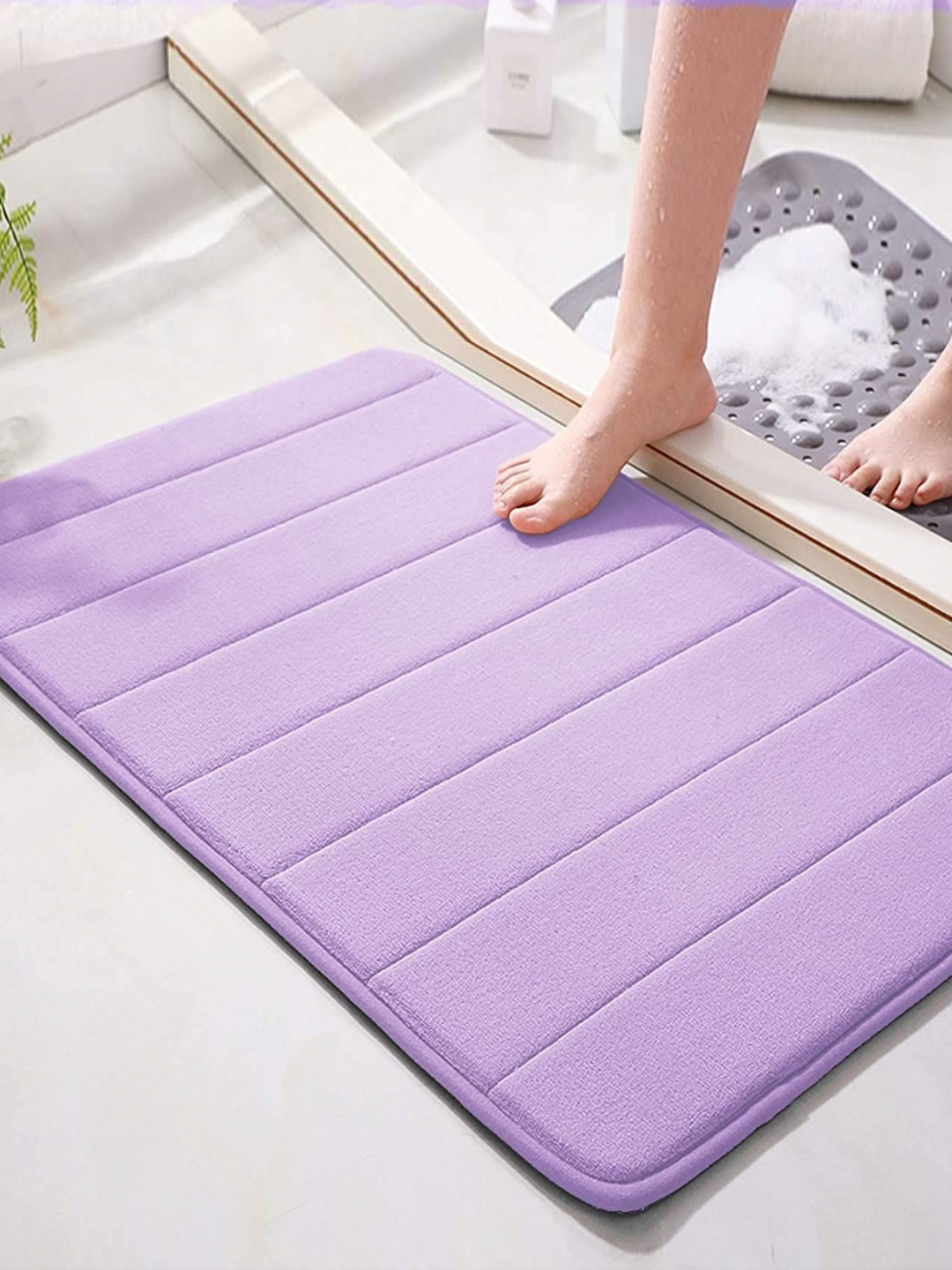 FAVRIA Purple Cushioned Microfibre 1000 GSM Anti Slip Water Absorbent Bath Rug