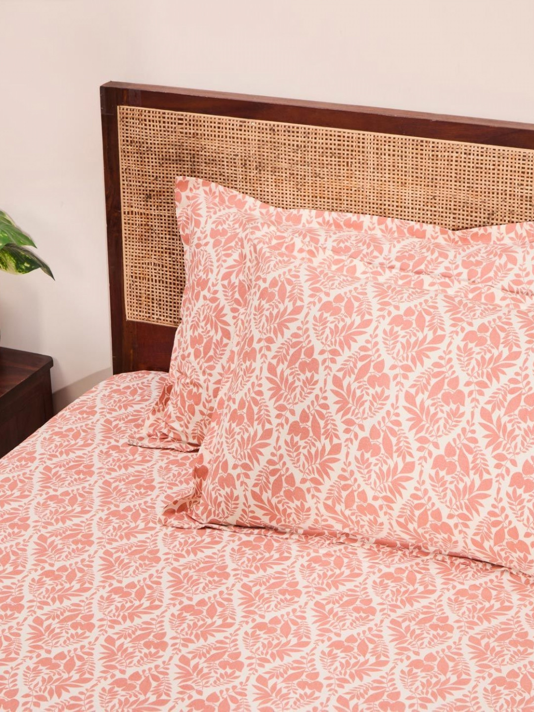 Fabindia Standalone Orange Floral Cotton 144 TC King Bedsheet with 2 Pillow Covers-108 x 108 inches