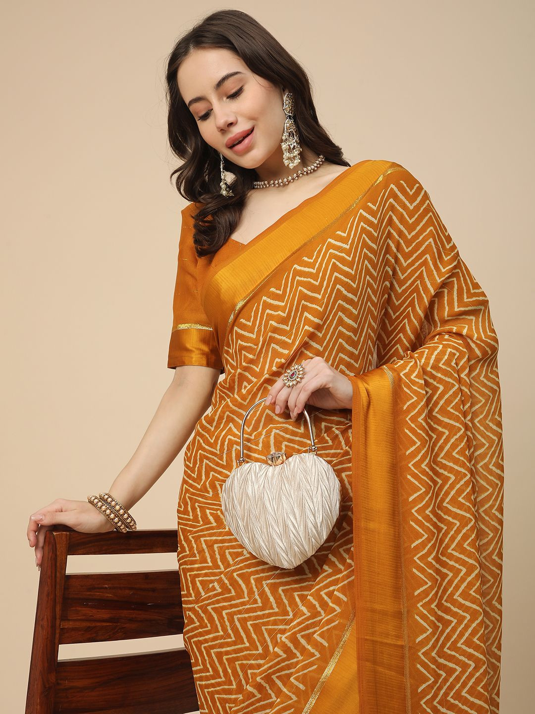 RATAN Women Satin Georgette Printed Saree With Unstitched Blouse Piece