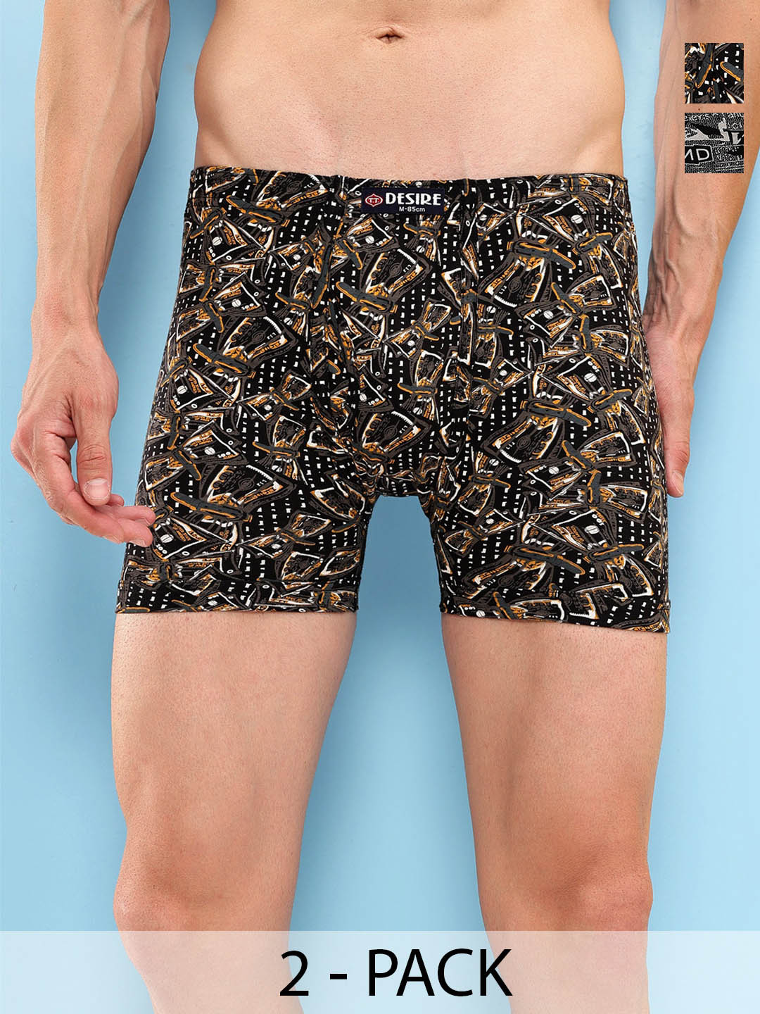 T.T. Pack Of 2 Cotton Printed Assorted Trunks DES_PRNT_LNG_IE_PO2_GRY-DBRN_95