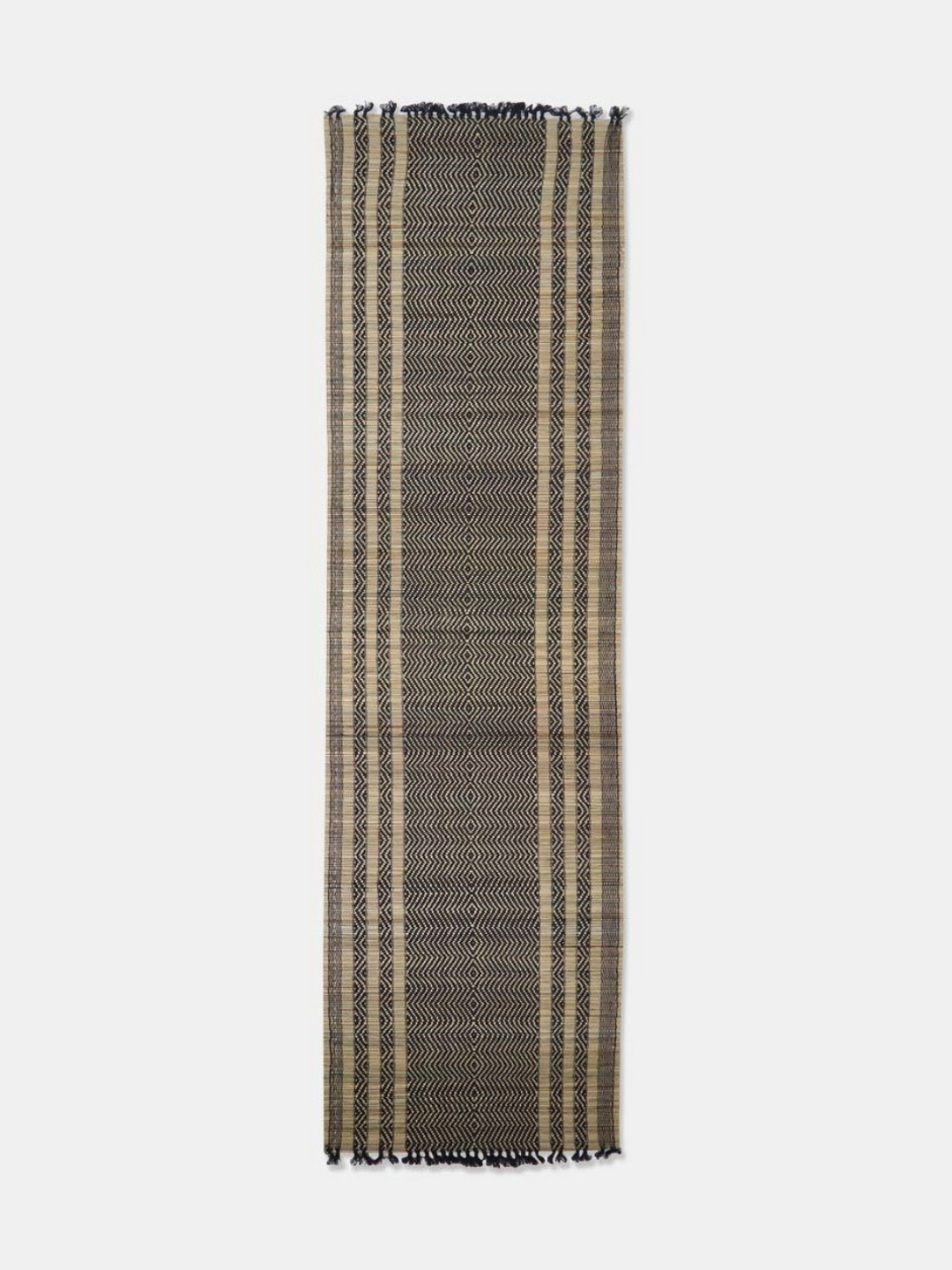 Fabindia Black & Beige Geometric Patterned Natural Fibre Table Runner