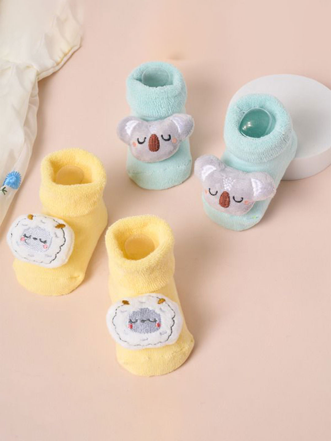 KICKS & CRAWL Infants Pack Of 2 Ankle Length Snuggy Koala 3D Socks