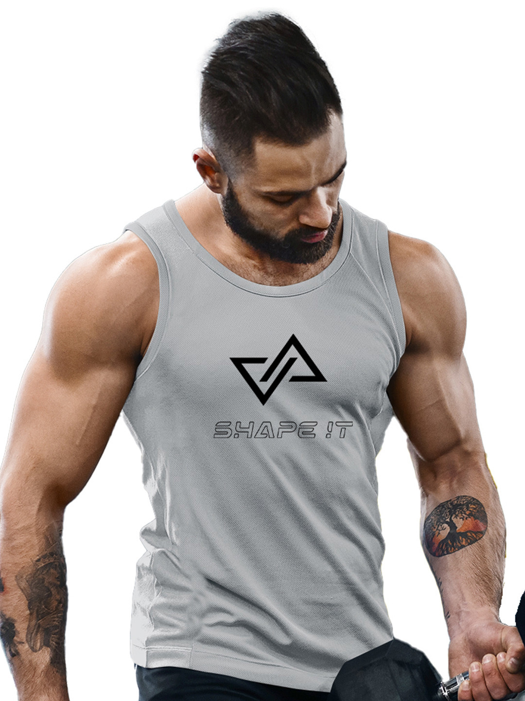3Colors Printed Gym Vest VEST-NCUT-SHAPEIT-GREY_M