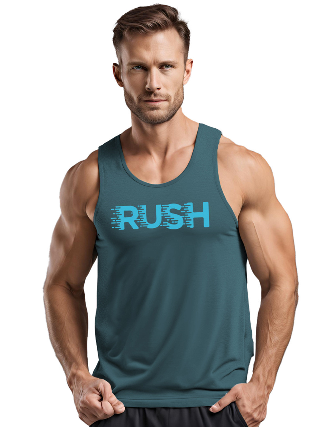 3Colors Printed Innerwear Gym Vest VEST-NCUT-RUSH-AF BLUE_L
