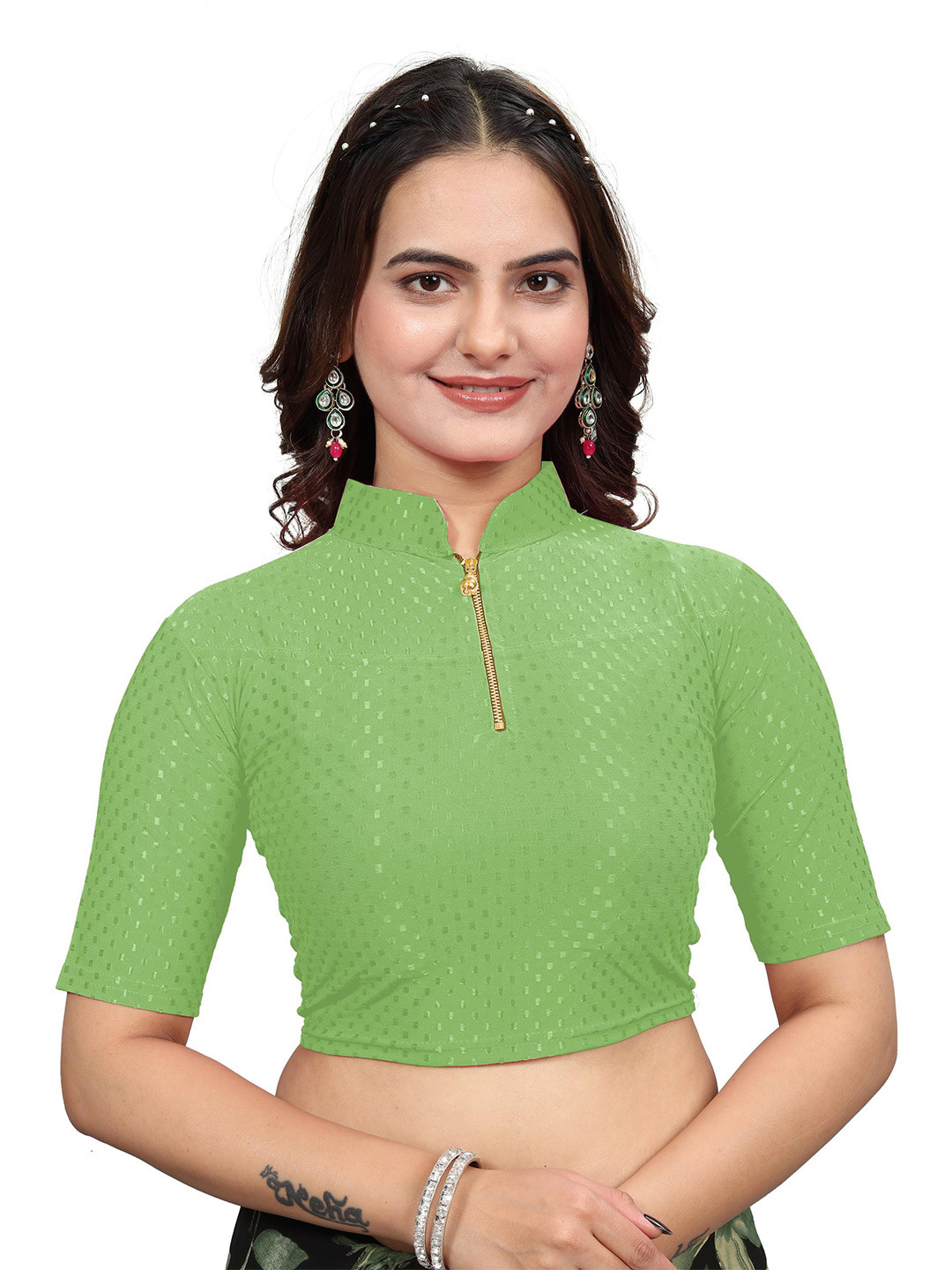 SS Sanket Synthetics Dobby Textured Zipper Chain Saree Blouse