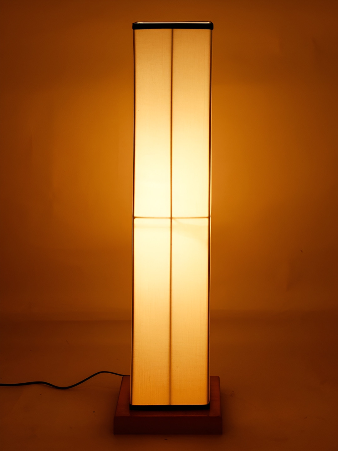 Devansh White & Beige Rectangle Shaped Wooden Floor Lamp