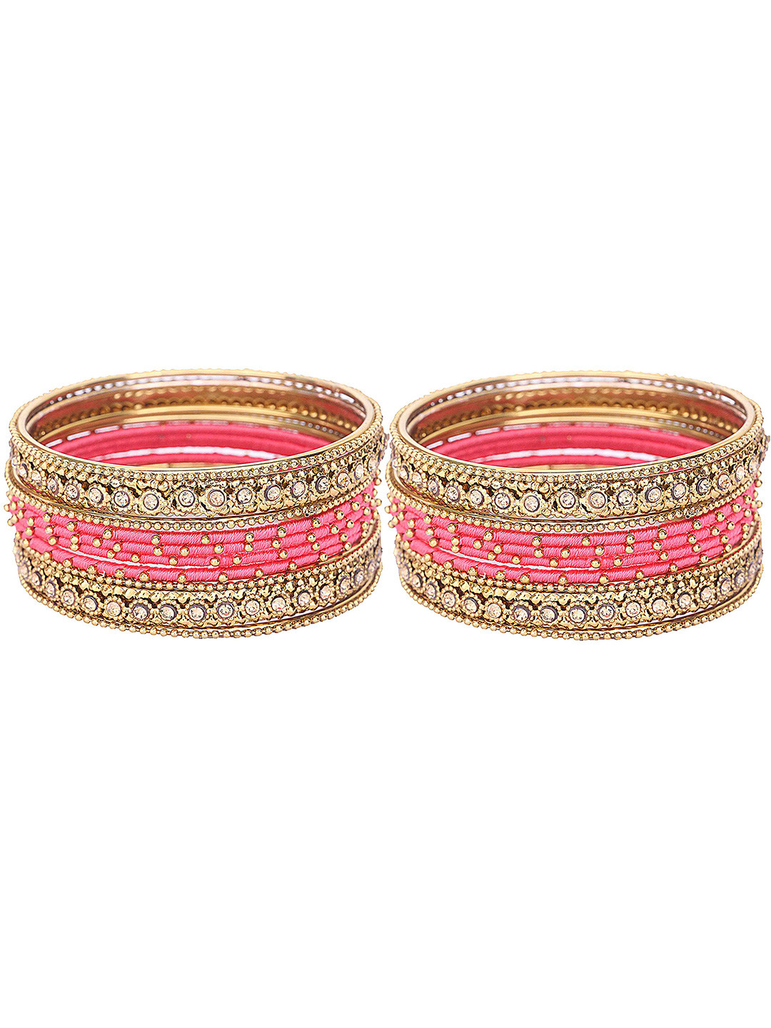 ZULKA Set Of 20 Metal With Silk Thread & Zircon Gemstone Studded Bangles