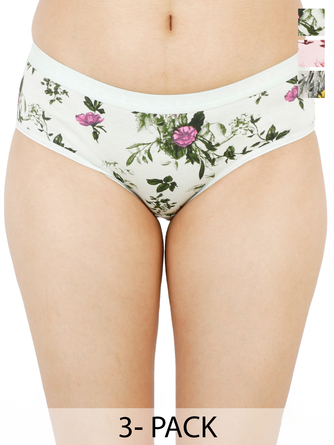 LADYLAND Pack Of 3 Assorted Seamless Hipster Briefs LD00101-WHITE+GREY+PINK-S