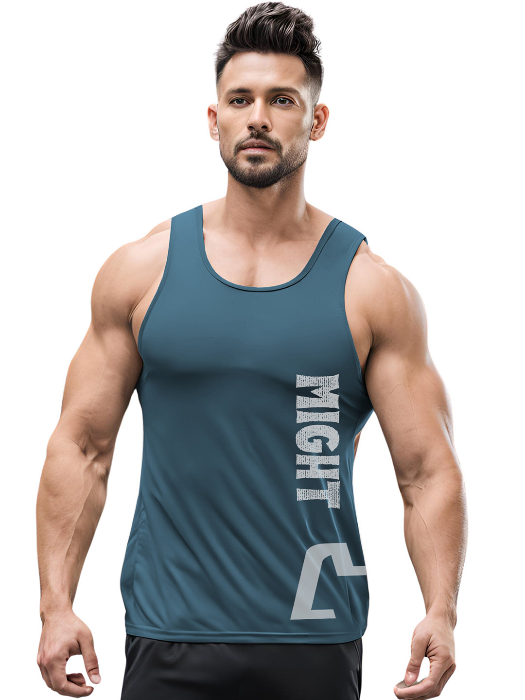 3Colors Printed Gym Vest VEST-NCUT-MIGHT-AF BLUE_M