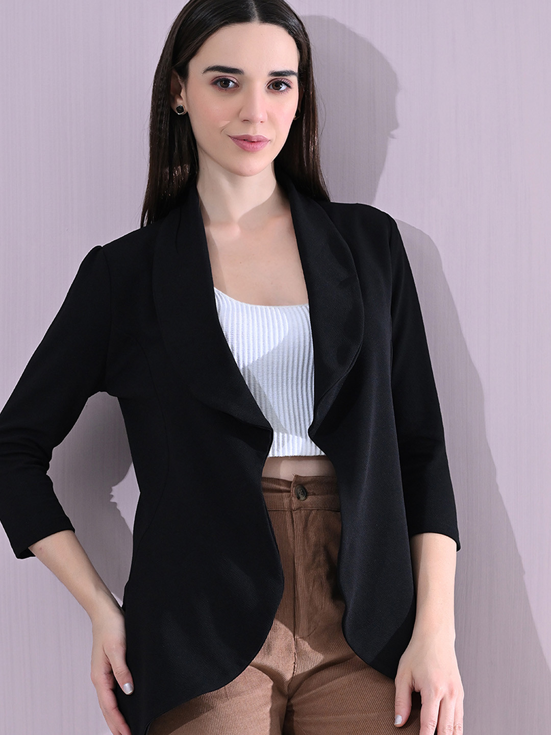 OWL MINK Single Breasted Shawl Collar Open Front Blazer