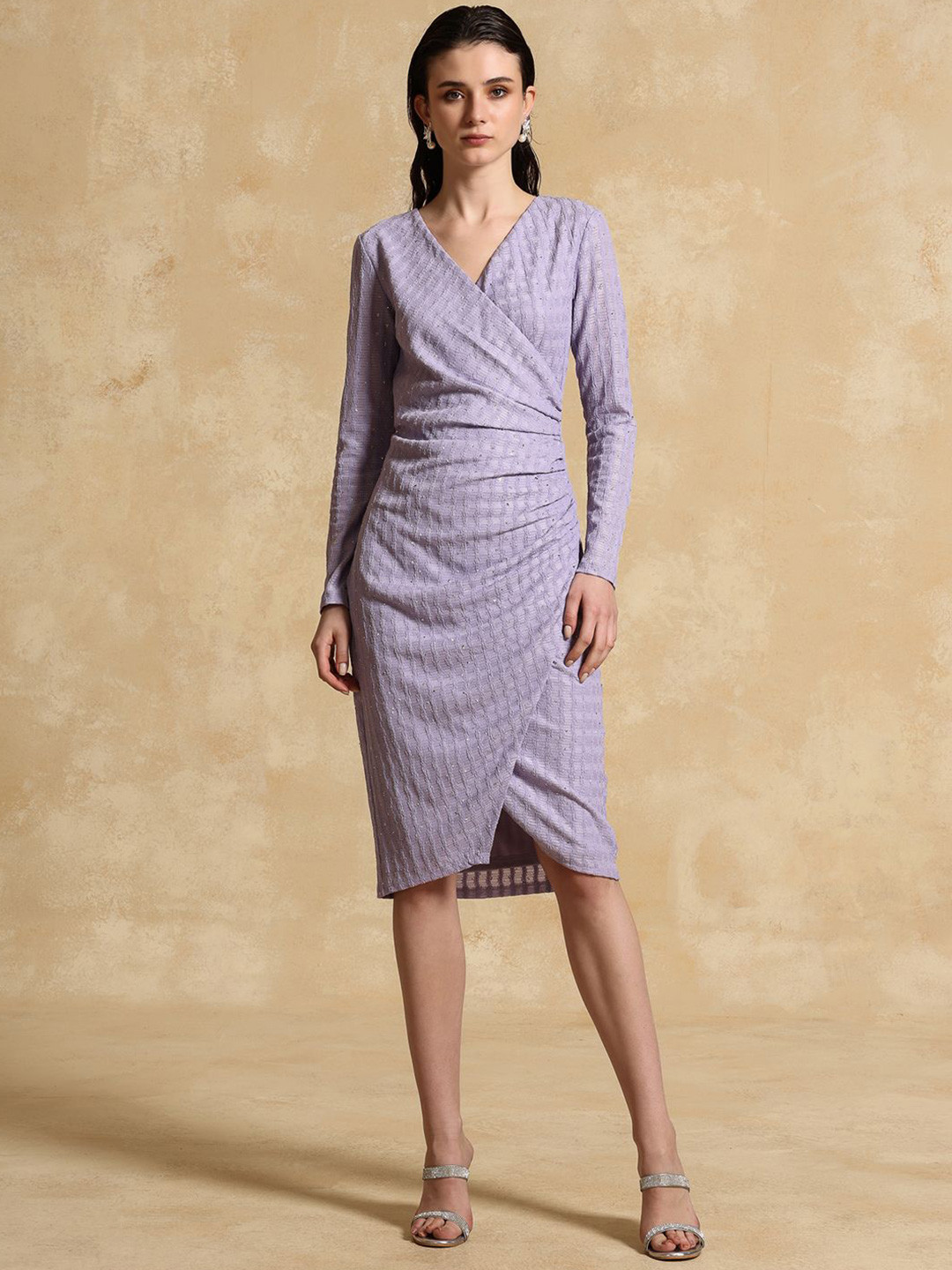 Kazo Women Lavender Midi Wrap Dress